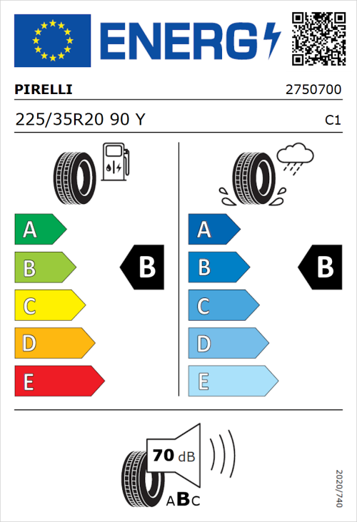 Tyre Label for Pirelli P ZERO Run Flat 225/35R20 90Y