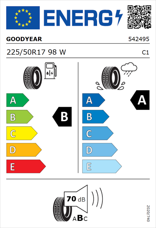 Tyre Label for Goodyear EfficientGrip Performance 2 225/50R17 98W
