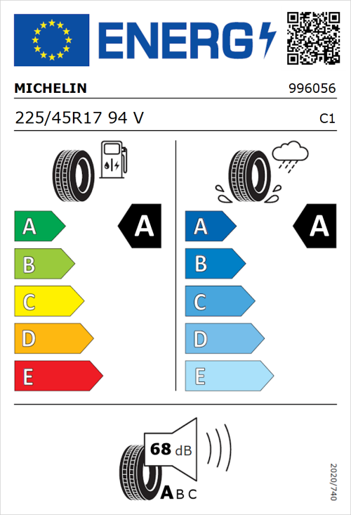Tyre Label for Michelin Primacy 4 225/45R17 94V