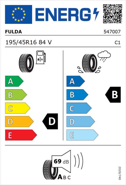 Tyre Label for Fulda EcoControl HP2 195/45R16 84V