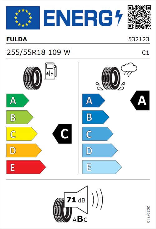 Tyre Label for Fulda EcoControl SUV 255/55R18 109W