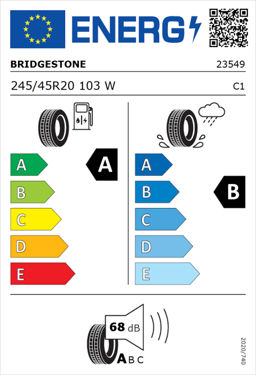 Tyre Label for Bridgestone Alenza 001 245/45R20 103W