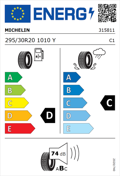 Tyre Label for Michelin Pilot Sport Cup 2 295/30R20 1010Y