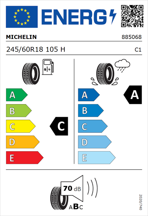 Tyre Label for Michelin Latitude Sport 3 245/60R18 105H
