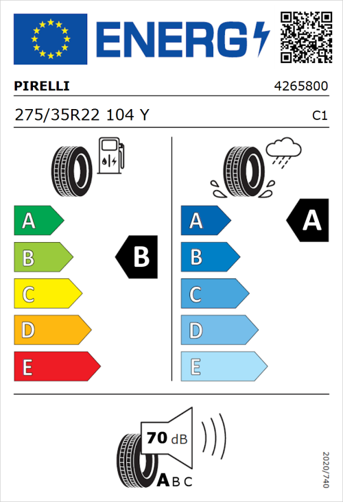 Tyre Label for Pirelli P Zero (PZ4) Luxury 275/35R22 104Y