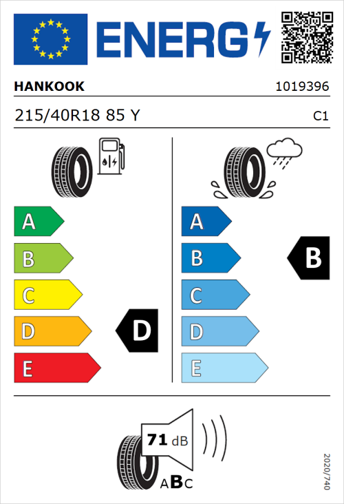 Tyre Label for Hankook Ventus S1 evo2 SUV K117 215/40R18 85Y
