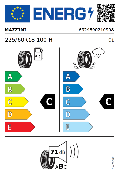Tyre Label for Mazzini Ecosaver 225/60R18 100H