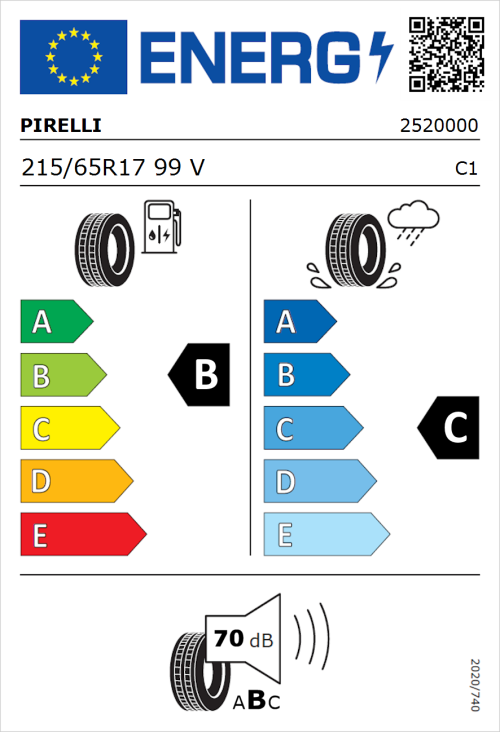 Tyre Label for Pirelli Scorpion Verde 215/65R17 99V